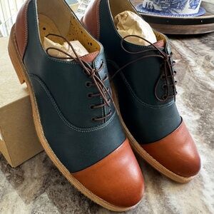 Mens US Size 9- Adro Shoemakers- Brown & Blue Cap Toe Oxford Shoes